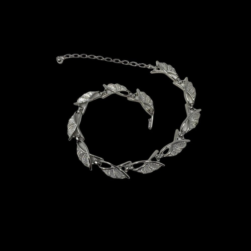 Vintage SC Silver‎ Tone Fan Choker Necklace 1950s
